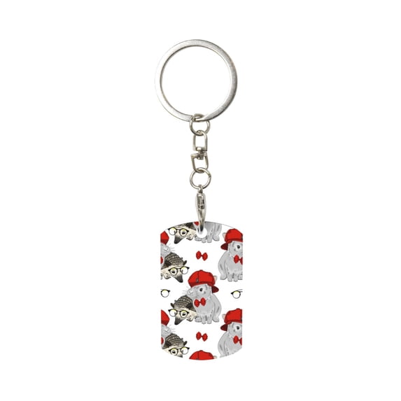 Naloa Rabbit And Hedgehog Print Keyfob with Split Key Ring and Print Labels, Key Labels Key Chain Tags, Luggage Tags, Car Key Chain Ring Keyfob Gift