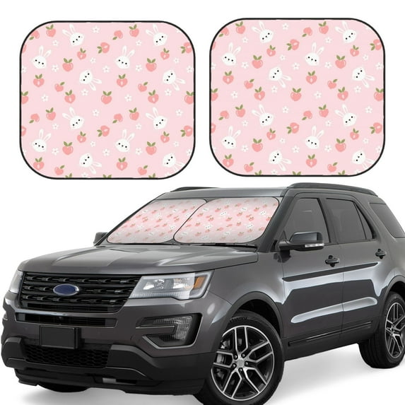 Naloa Rabbit And Peach Print 2-Piece Windshield Sunshade,Foldable Car Front Window Sun Shades,for Most Sedans SUV Truck-Large