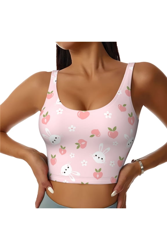 Rabbit And Peach Sports Bras for Women, High Support Bra with Removable Pads, Comfortable - Medium