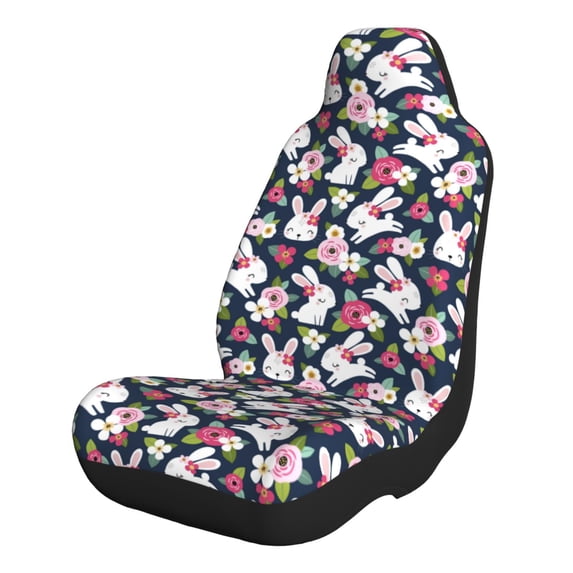 Naloa Rabbit And Rose Car Seat Covers 2PCs Front Car Seat Covers Universal fit for Most Cars SUVs and Trucks - 2 PCS