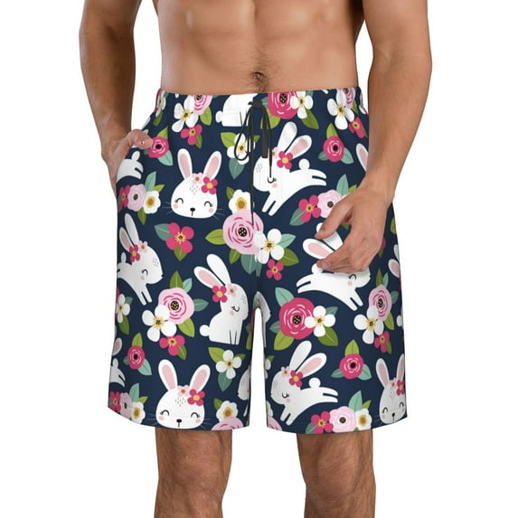 Naloa Rabbit And Rose Men's Beach Shorts, Surfing shorts, Swim trunks, Quick Dry Swim Trunks for Surfing Beach Fun - Large