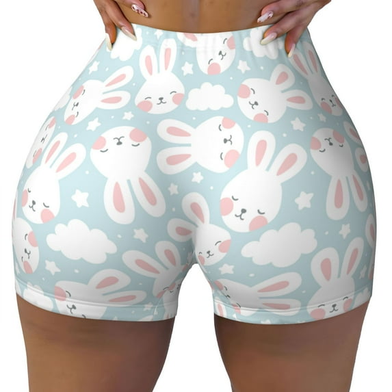 Naloa Rabbit And Star Biker Shorts for Women Seamless Scrunch Short Women’s Yoga Shorts for Gym Running Sport Shorts - X-Large