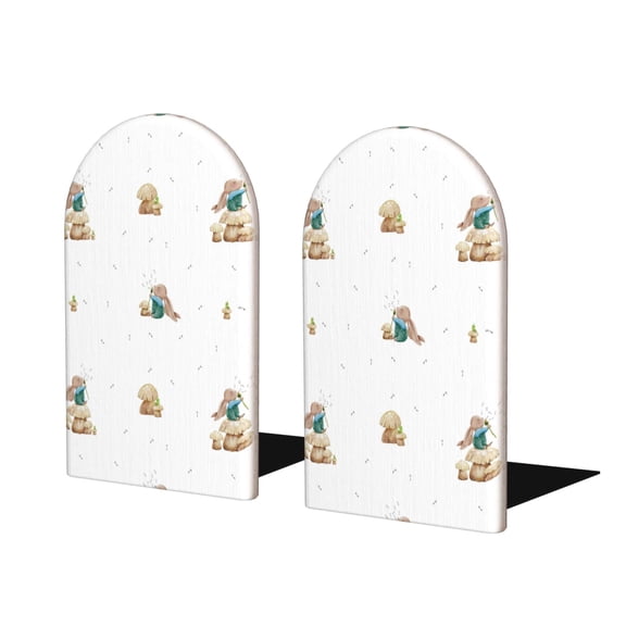 Naloa Rabbit Blowing Dandelions Wood Non-Skid Bookend for Shelves,Book Ends for Heavy Books, Book Stand for CDs,1 Pair