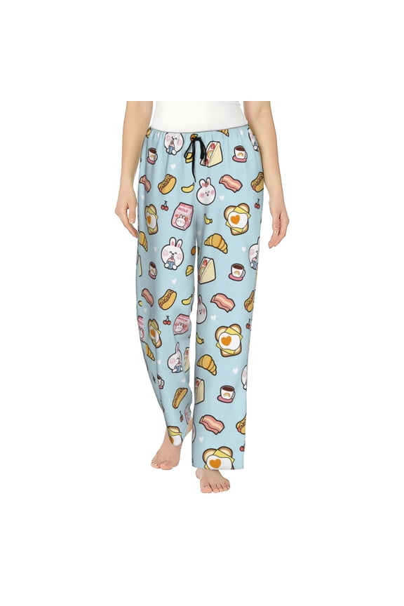Rabbit Burger Coffee Print Women’s Ultra-Soft Comfy Pajama Lounge Pants with Pockets & Drawstring