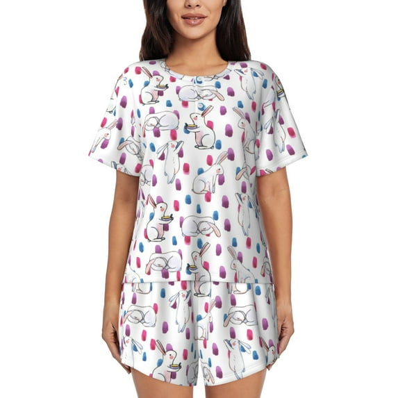 Naloa Rabbit Eating Women's Short-Sleeved Pajama Set, Loungewear, Summer pajamas, Breathable Cozy - 4X-Large