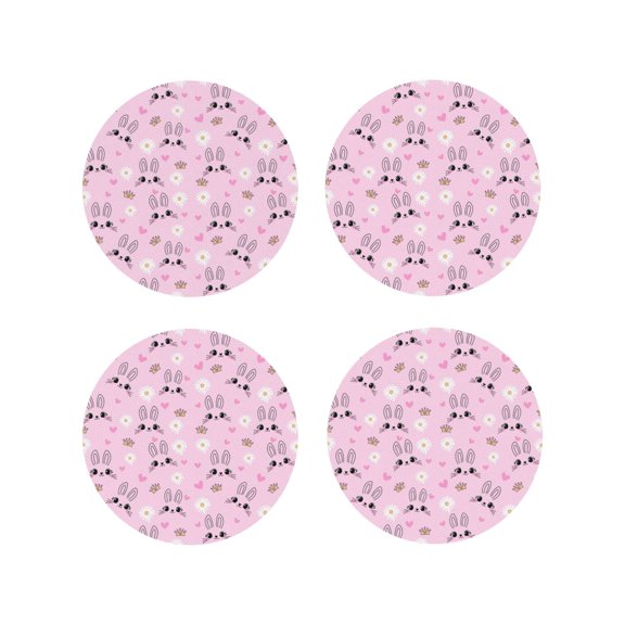 Naloa Rabbit Face Leather Coasters for Drinks, Durable Drink Coasters 4 Set for Tabletop Protection, Luxurious Home Décor and Housewarming Gift ( {designName})Round Shape