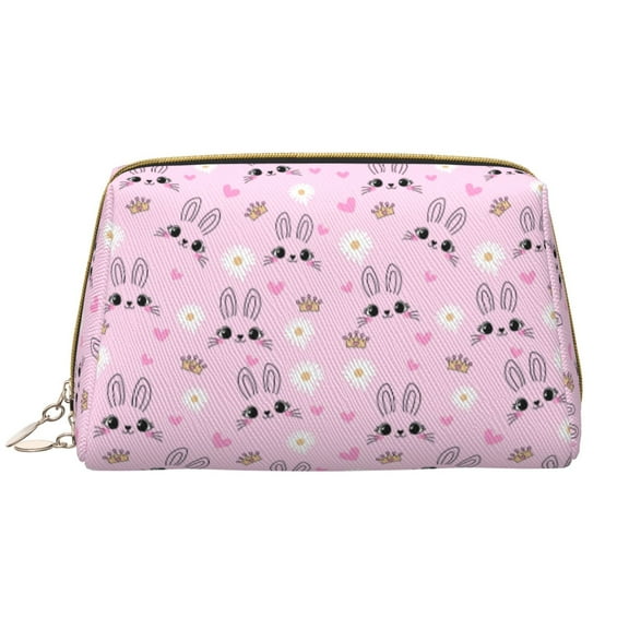 Naloa Rabbit Face Leather Makeup Bag for Purse Travel, Portable Small Cosmetic Organizer for Women and Girls, Make up Bag with Zipper