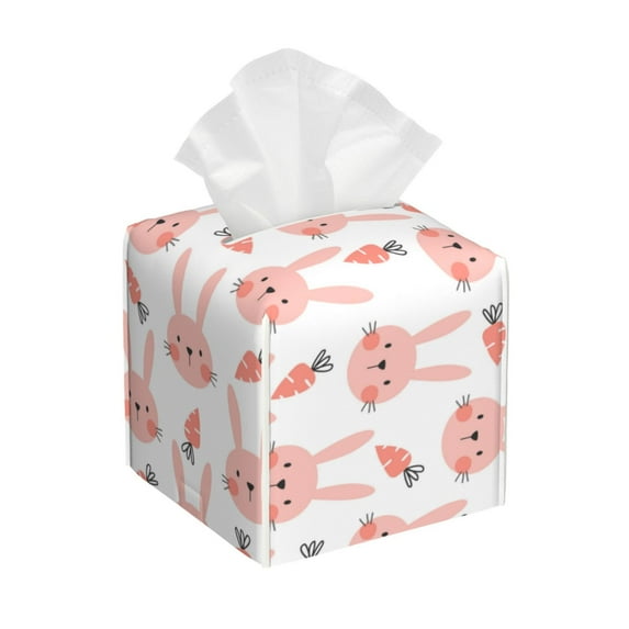 Naloa Rabbit Is And Carrots Tissue Box CoverLeather Tissue Holder Square Facial Tissue Case Facial Paper Organizer Dispenser for Bathroom, Vanity Countertop, Tabletop, Car