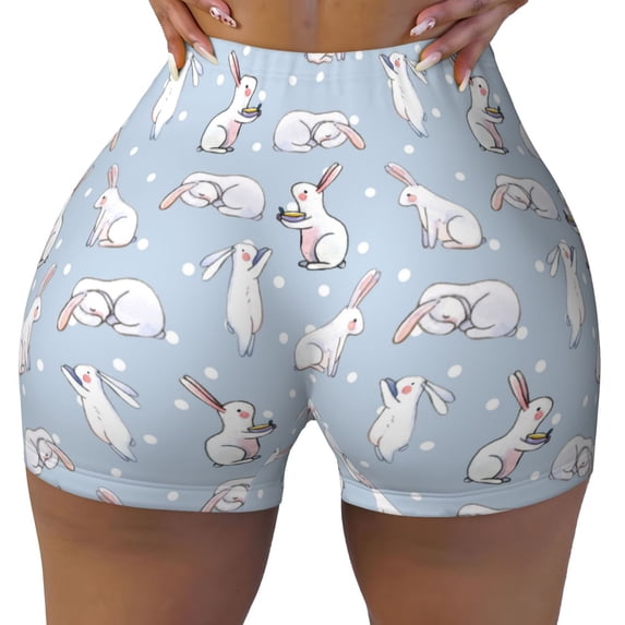 Naloa Rabbit Is Eating Carrots Biker Shorts for Women Seamless Scrunch Short Women’s Yoga Shorts for Gym Running Sport Shorts - Medium