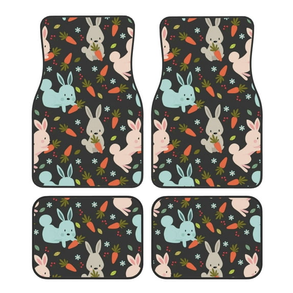 Naloa Rabbit Is Eating Carrots Car Foot Mat Set of 4 Pieces - Universal Floor Liner Neoprene Full Set Floor Mats for Cars Trucks SUV