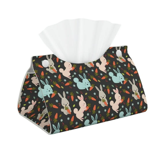 Naloa Rabbit Is Eating Carrots Print Leather Tissue Box Cover Rectangle | Long Tissue Box Cover | Tissue Box Holder | Tissue Holder for Bathroom