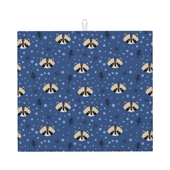Naloa Raccoon blue point Dish Drying Mat for Kitchen Counter, Heat Resistant Drainer Mats, Absorbent Draining Mat,Dish Rack Pad,16"x18"