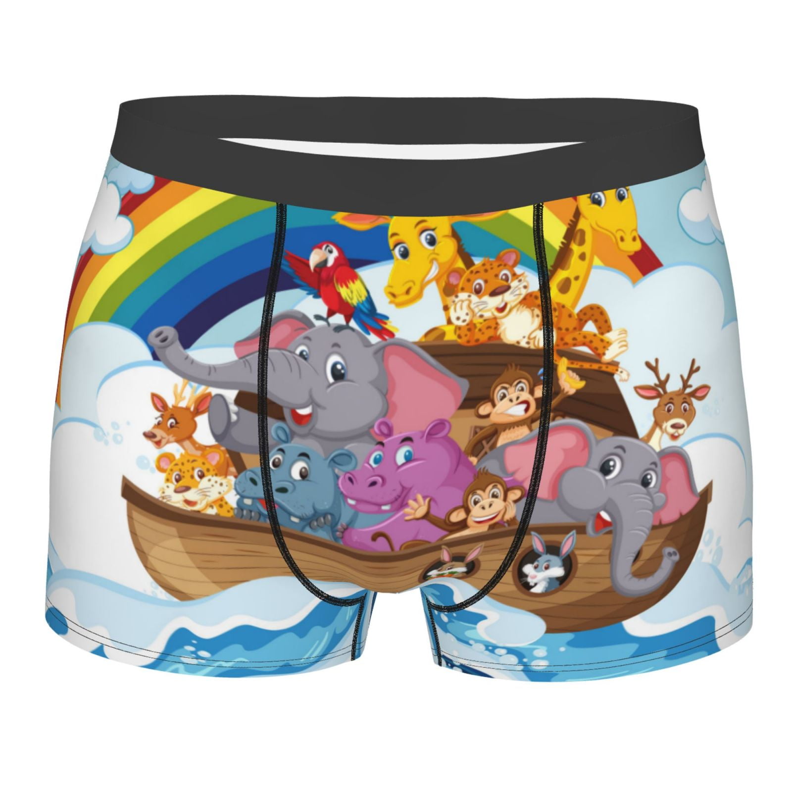 Naloa Rainbow Animals on Noah's Ark Print Mens Underwear Boxers for