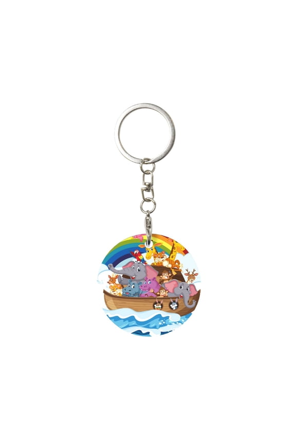 Naloa Rainbow Animals on Noah's Ark Print Round Keychain Keychain Key Ring, Key Tag, Key Chain Bulk for Gift Accessories (Round)
