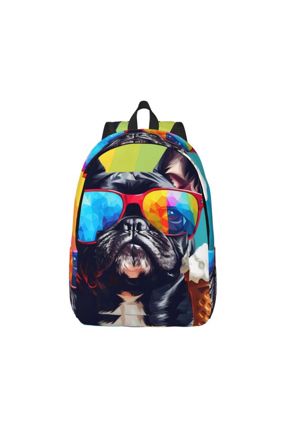 Rainbow Bulldog Sunglasses Canvas Backpack for Men Women Rucksack Casual Travel Daypack College Tote Satchel Bookbag for Teens-Medium