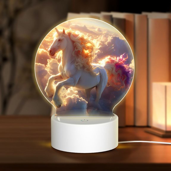 Naloa Rainbow Cloud White Horse Acrylic LED Night Light Custom LED Lights Personalized Nightlight Customized Gifts for Family Couples Friends
