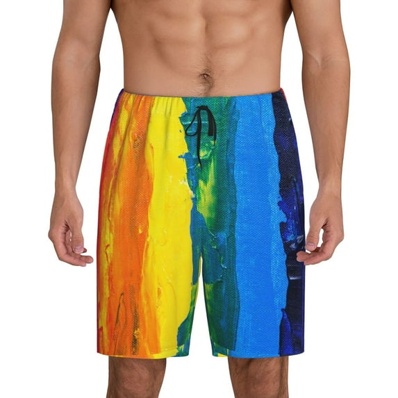 Naloa Rainbow Colored Men's Short Pajama Pants, Lounge Comfort Shorts with Elasticized Waistband and Side Pockets - 3X-Large