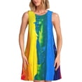 thumbnail image 1 of Naloa Rainbow Colored Print Women's Summer Spring Casual Beach Sundress,Vacation Sleeveless Tank Crewneck Loose Dresses, 1 of 7