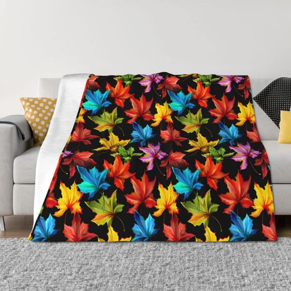 Naloa Rainbow Colorful Maple Leaves Flannel Fleece Throw Blanket for Bed Couch, Thick Blanket - All Seasons Suitable for Women, Men and Kids-60"x50"
