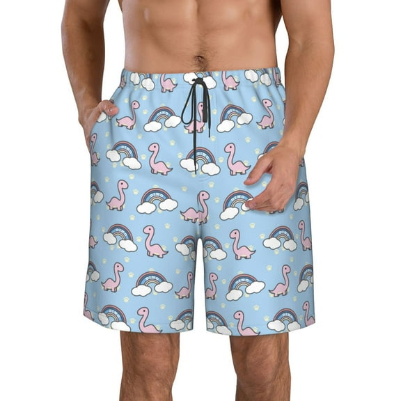 Naloa Rainbow Dinosaur Men's Beach Shorts, Surfing shorts, Swim trunks, Quick Dry Swim Trunks for Surfing Beach Fun - 3X-Large