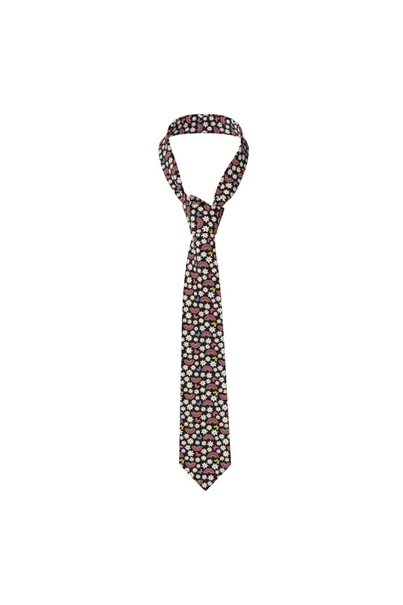 Rainbow Flowers Print Solid Color Tie Formal Necktie for MenSuitable for business, daily life, work