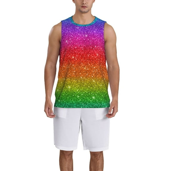 Naloa Rainbow Glitter Basketball Jersey Reversible Men's Mesh Athletic Sports Shirts Training Practice S-4XL3X-Large