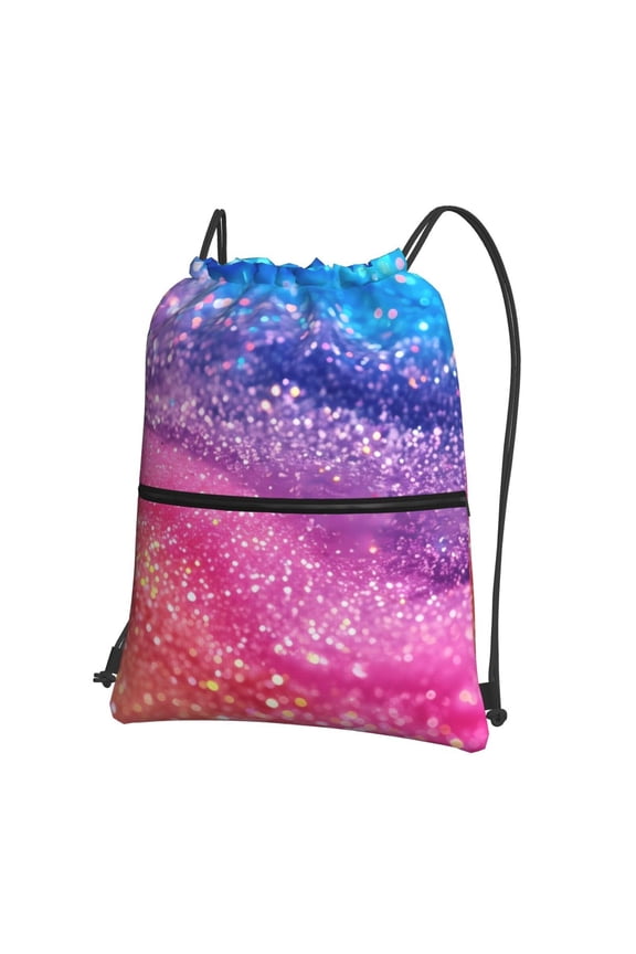 Rainbow Glitter Cute Drawstring Backpack String Bag Cinch Water Resistant for Gym Shopping Sport Yoga
