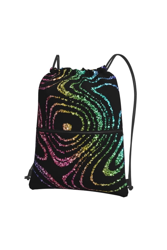 Rainbow Glitter Drawstring Backpack String Bag Cinch Water Resistant for Gym Shopping Sport Yoga