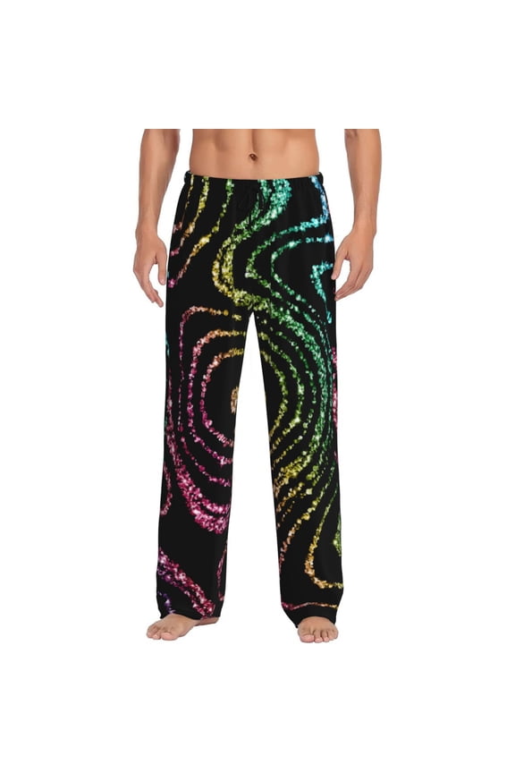 Rainbow Glitter Pajama Pants Men, PJ Bottoms, Sleep & Lounge Pants-Medium