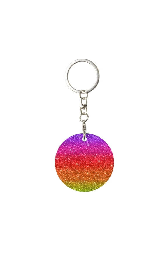Rainbow Glitter Print Round Keychain Keychain Key Ring, Key Tag, Key Chain Bulk for Gift Accessories (Round)