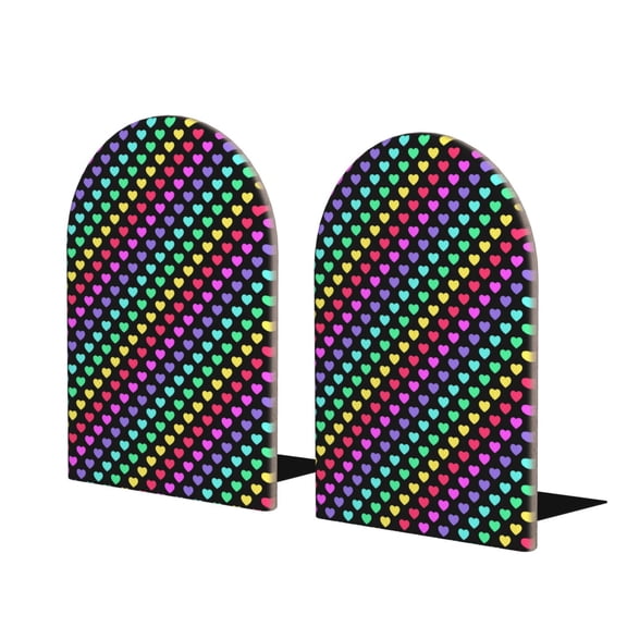 Naloa Rainbow Hearts 2 Pcs Bookend Large Capacity Office Book Ends for Home Office Library School Study Decoration