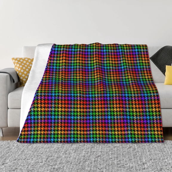 Naloa Rainbow Houndstooth Flannel Fleece Throw Blanket for Bed Couch, Thick Blanket - All Seasons Suitable for Women, Men and Kids-60"x50"