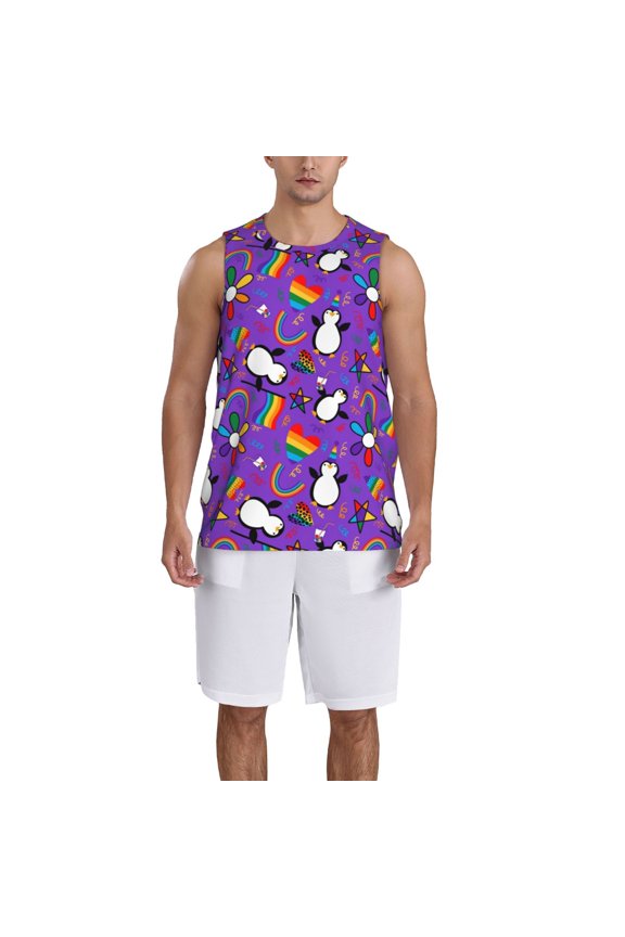 Rainbow Lgbt Penguin Basketball Jersey Reversible Men's Mesh Athletic Sports Shirts Training Practice S-4XLLarge