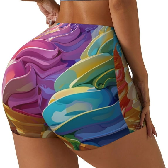 Naloa Rainbow Melting Ice Cream Biker Shorts for Women Seamless Scrunch Short Women’s Yoga Shorts for Gym Running Sport Shorts-X-Large