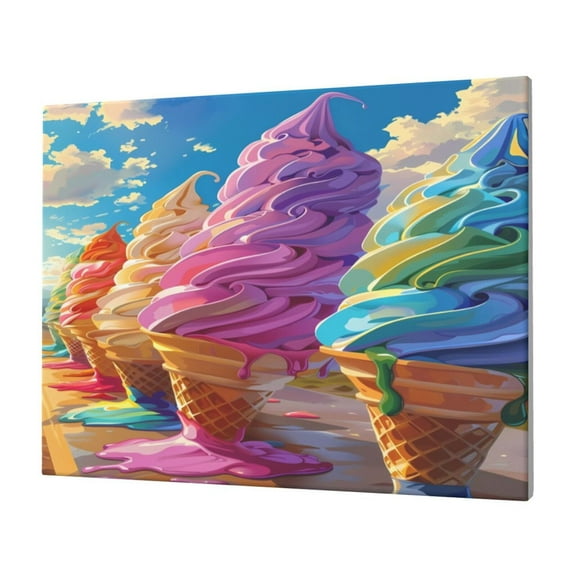 Naloa Rainbow Melting Ice Cream Print Canvas Picture,Wall Pictures, Modern Decorative Poster,Art Prints for Bedroom, Toilet, 40 x 30 cm, Built-in Wooden Frame