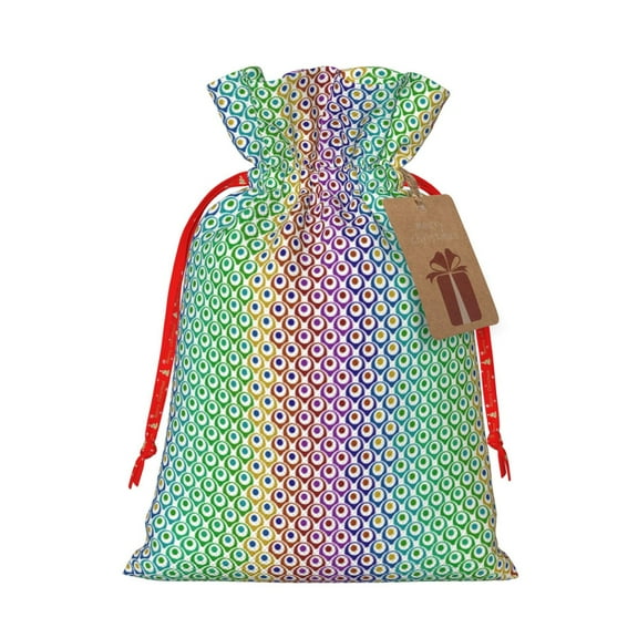 Naloa Rainbow Peacock Feathers Drawstring Christmas Bags, 3D Xmas Gift Bags, Christmas Wrapping Bags, Xmas Goodie Bags, Treat Pouch Bags, Party Favor Bags-Small