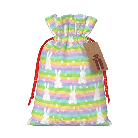 Naloa Rainbow Rabbit Drawstring Christmas Bags, 3D Xmas Gift Bags, Christmas Wrapping Bags, Xmas Goodie Bags, Treat Pouch Bags, Party Favor Bags-Medium