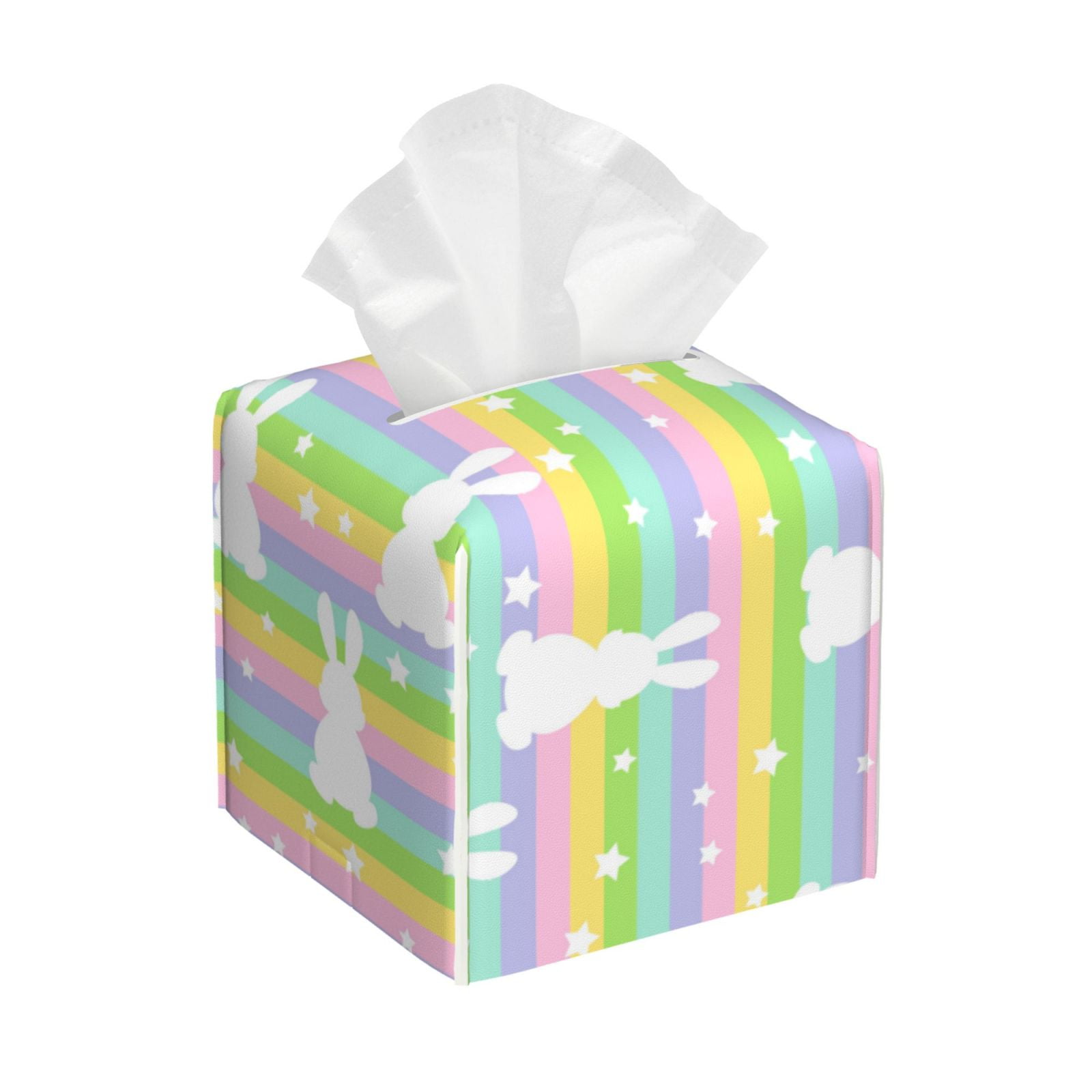 Naloa Rainbow Rabbit Tissue Box CoverLeather Tissue Holder Square ...