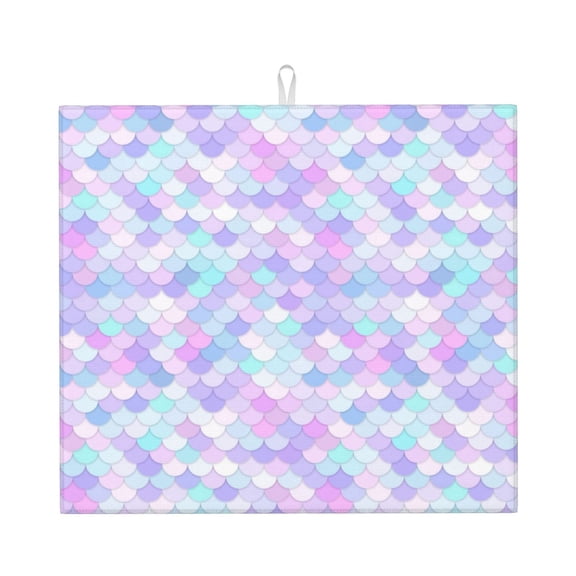 Naloa Rainbow Scales Dish Drying Mat for Kitchen Counter, Heat Resistant Drainer Mats, Absorbent Draining Mat,Dish Rack Pad,16"x18"