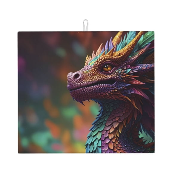 Naloa Rainbow Scales Fantasy Dragon Dish Drying Mat for Kitchen Counter, Heat Resistant Drainer Mats, Absorbent Draining Mat,Dish Rack Pad,16"x18"