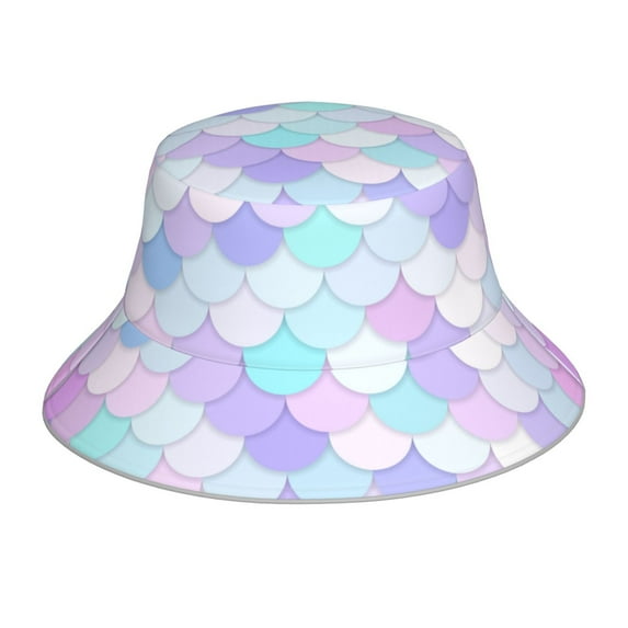 Naloa Rainbow Scales Reflective Double-Sided Bucket Hat, Sun Hat, Soft and Breathable for Gardening, Beaching, Camping, Hiking, Fishing