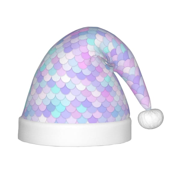 Naloa Rainbow Scales Santa Hat for Kids Baby Christmas Hats,Girls Boys Toddler Plush Xmas Holiday Hat,Luxury Santa Claus Hat