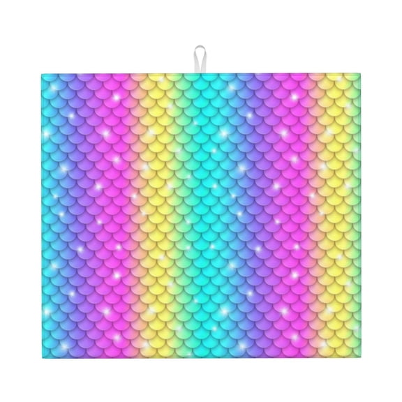 Naloa Rainbow Scales2 Dish Drying Mat for Kitchen Counter, Heat Resistant Drainer Mats, Absorbent Draining Mat,Dish Rack Pad,16"x18"