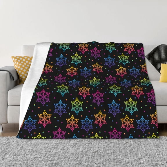 Naloa Rainbow Snowflake Flannel Fleece Throw Blanket for Bed Couch, Thick Blanket - All Seasons Suitable for Women, Men and Kids-80"x60"