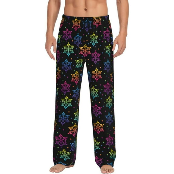 Naloa Rainbow Snowflake Pajama Pants Men, PJ Bottoms, Sleep & Lounge Pants-Medium