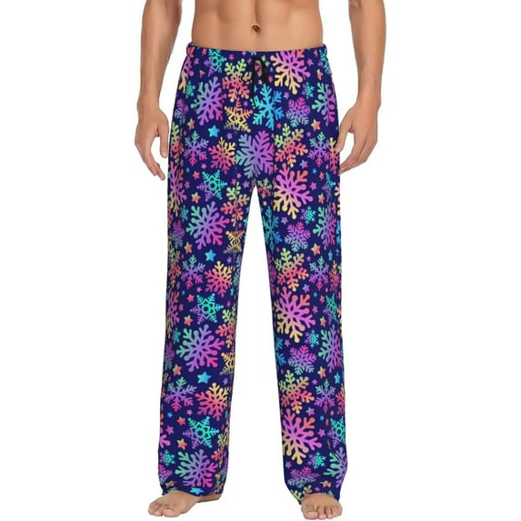 Naloa Rainbow Snowflakes Pajama Pants Men, PJ Bottoms, Sleep & Lounge Pants-Small