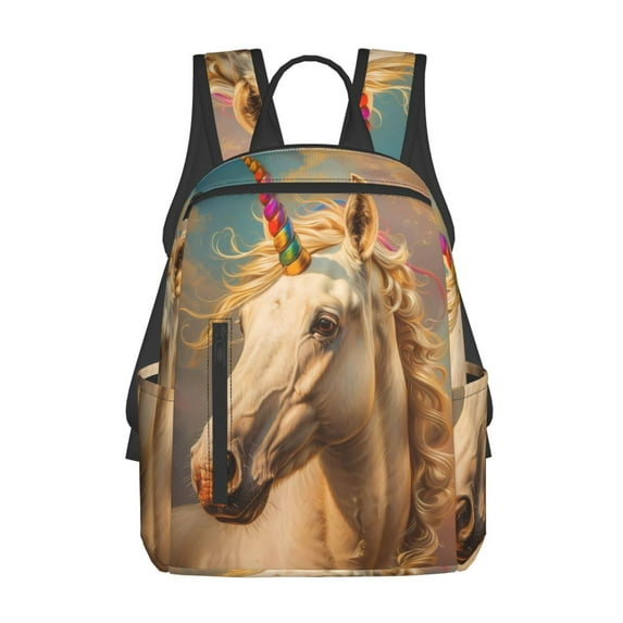 Naloa Rainbow White Horse Print Lightweight DayBackpack Suitable for school, work, shopping, travel, etc.