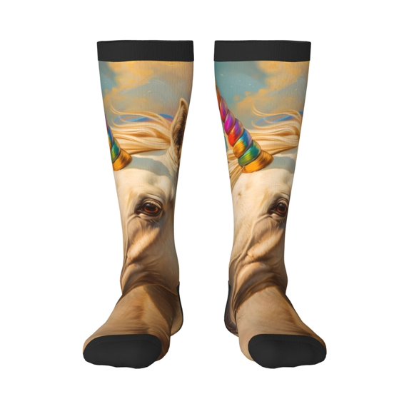 Naloa Rainbow White Horse Thigh High Socks Extra Long Stretchy Sock Women Over Knee High Opaque Stocking Daily Wear