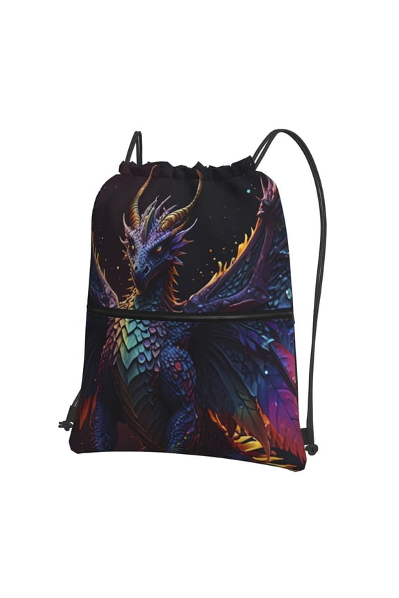 Rainbow Wings Majestic Dragon Drawstring Backpack String Bag Cinch Water Resistant for Gym Shopping Sport Yoga