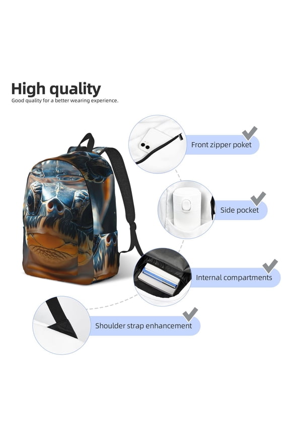 Realistic Cute Sea Turtle Print Durable Canvas College Rucksack,Laptop Excursion Backpack,Travel Notebook School Backpack,Bookbag For Men Women